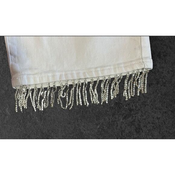 NEW Parker & Rowe White Capri Jeans Pull On Elastic Waist Rhinestone Fringe XL - Picture 5 of 12